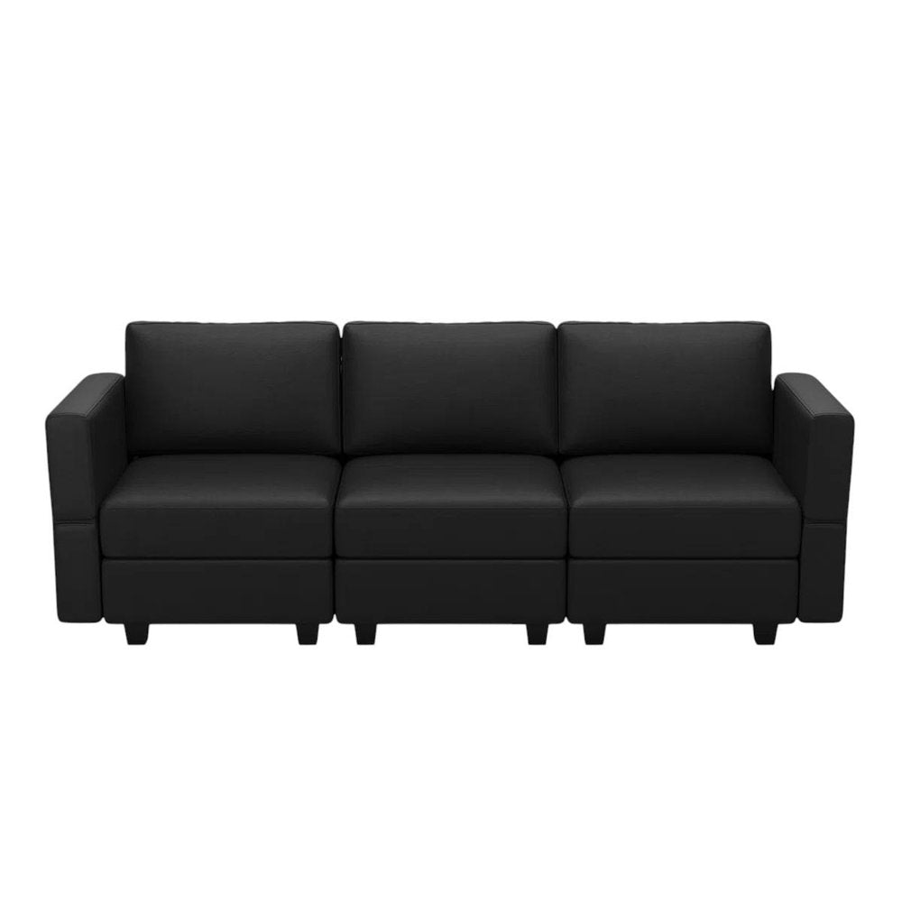 79" Beige Faux Leather Modular Sofa And Storage