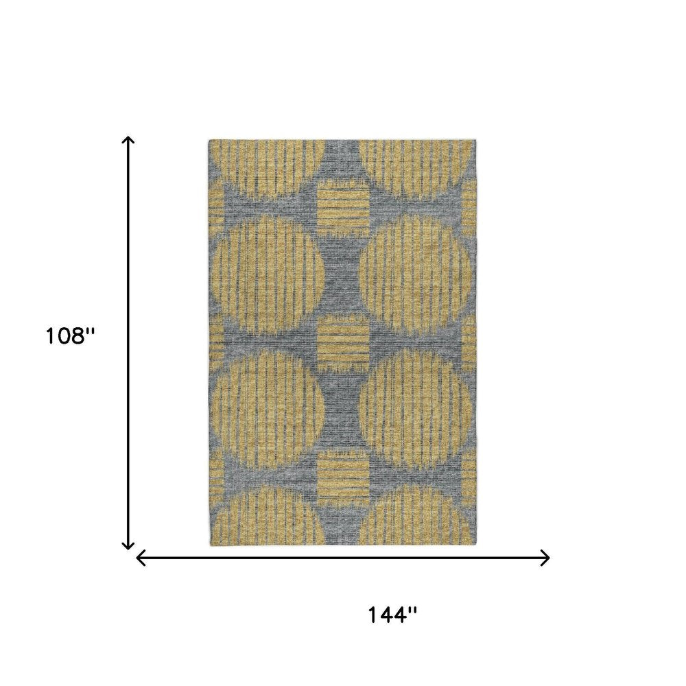 9' X 12' Yellow And Gray Geometric Shag Washable Area Rug With UV Protection