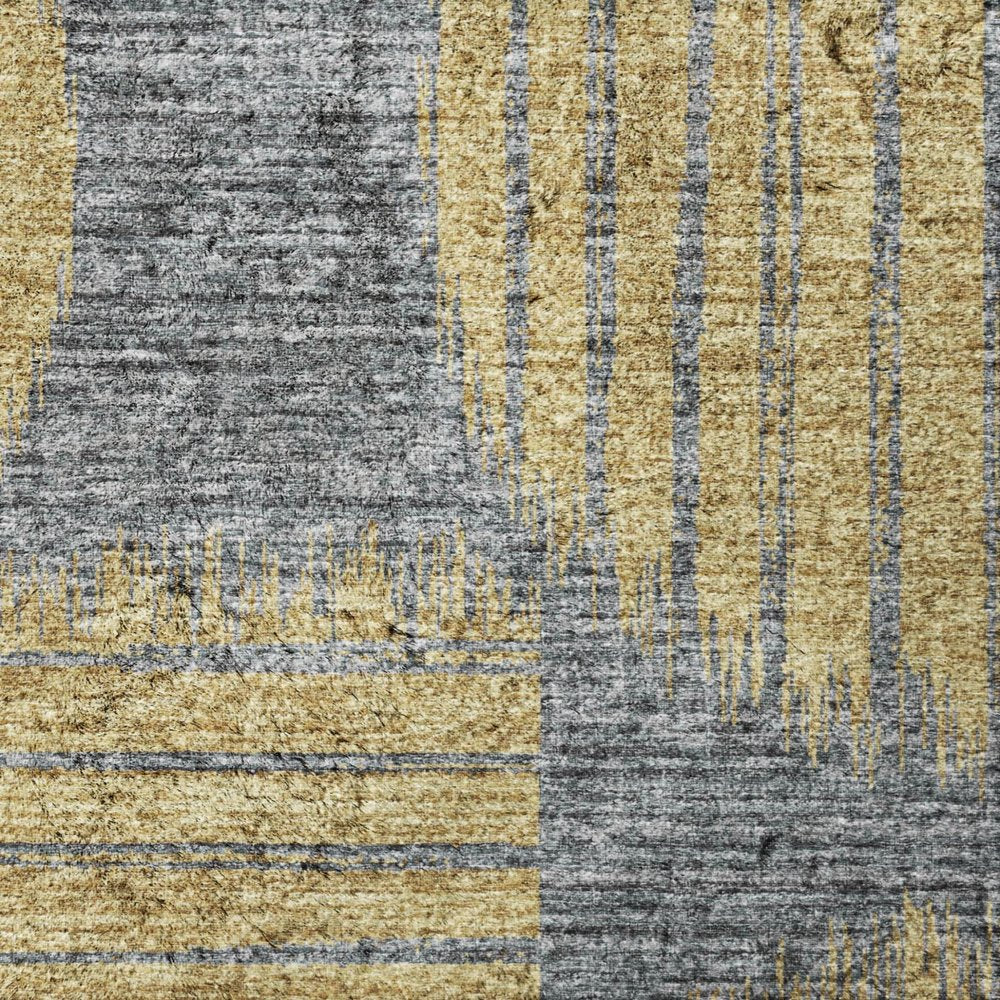 9' X 12' Yellow And Gray Geometric Shag Washable Area Rug With UV Protection
