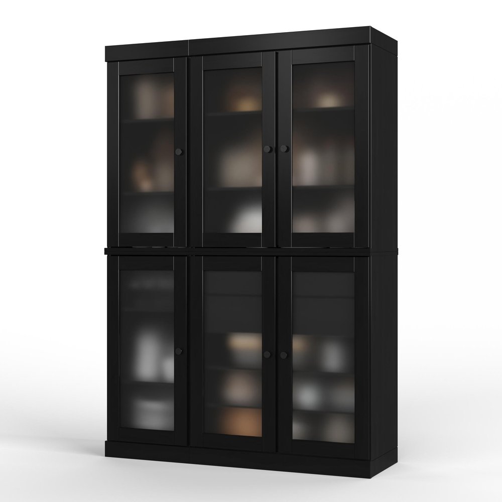 72" Black Solid Wood Six Door Two Drawer Pantry Or Storage Closet