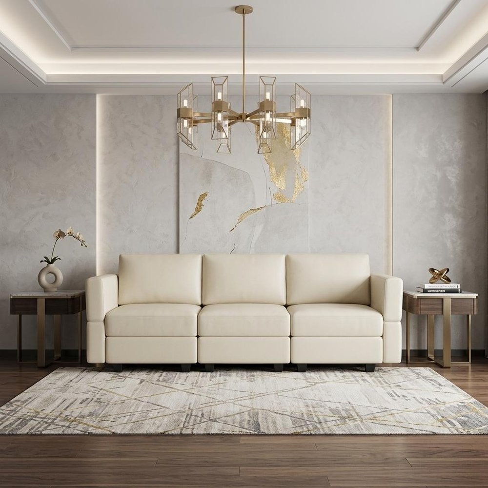 79" Black Faux Leather Modular Sofa And Storage