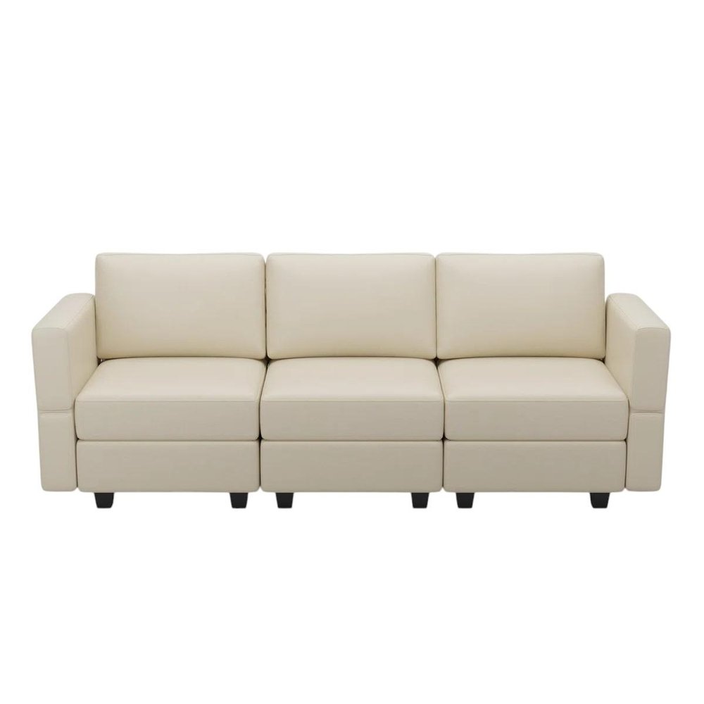 79" Beige Faux Leather Modular Sofa And Storage