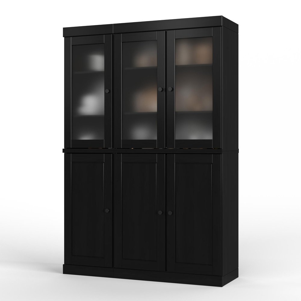 72" Black Solid Wood Six Door Pantry Or Storage Closet