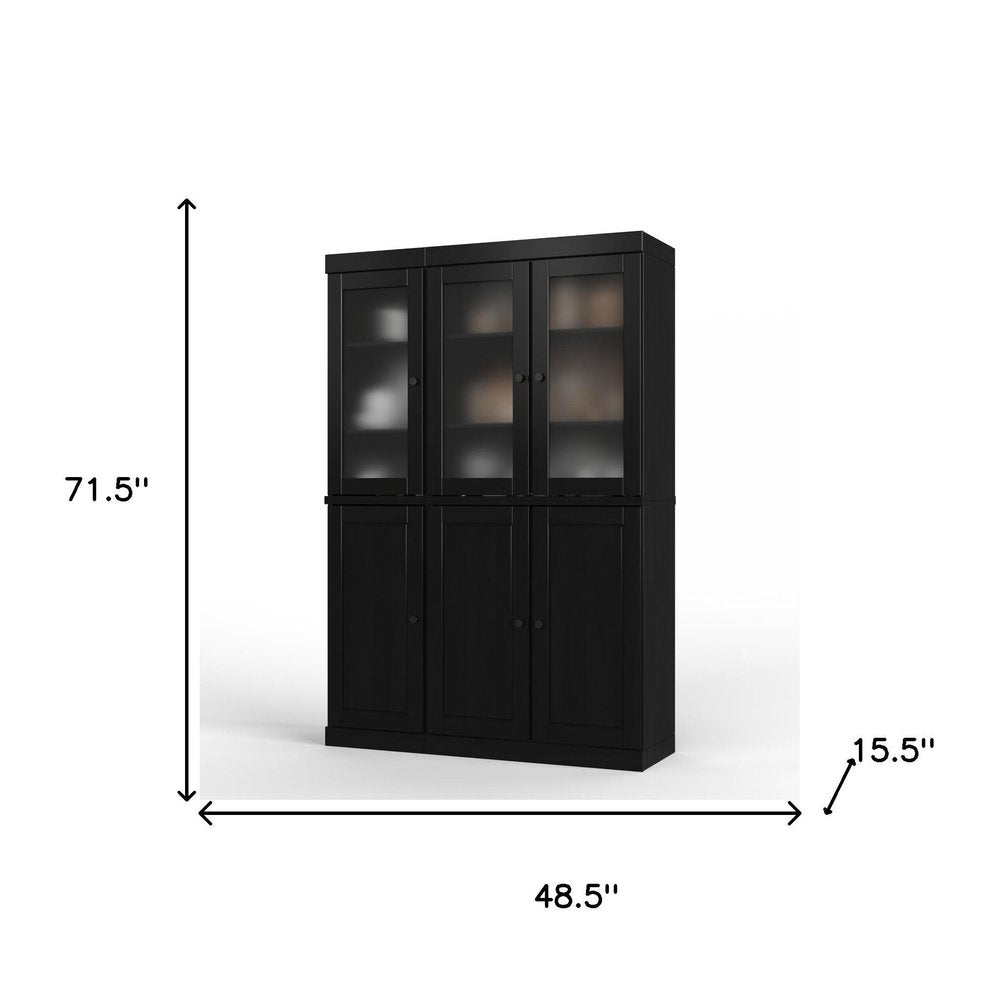 72" Black Solid Wood Six Door Pantry Or Storage Closet