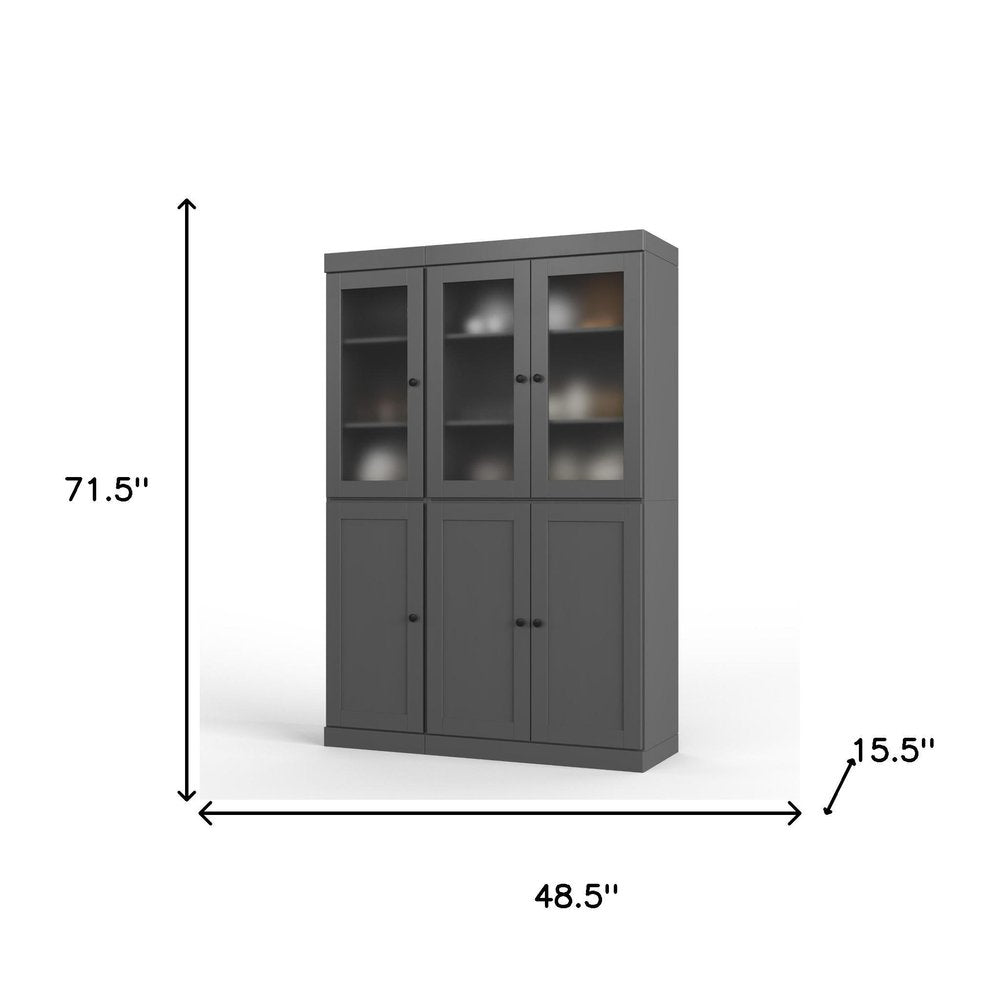 72" Gray Solid Wood Six Door Pantry Or Storage Closet