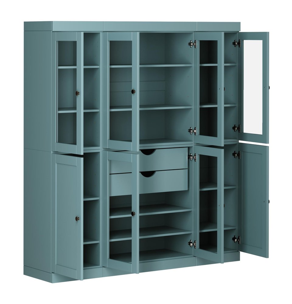 72" Aqua Solid Wood 8 Two Drawer Pantry Or Storage Closet