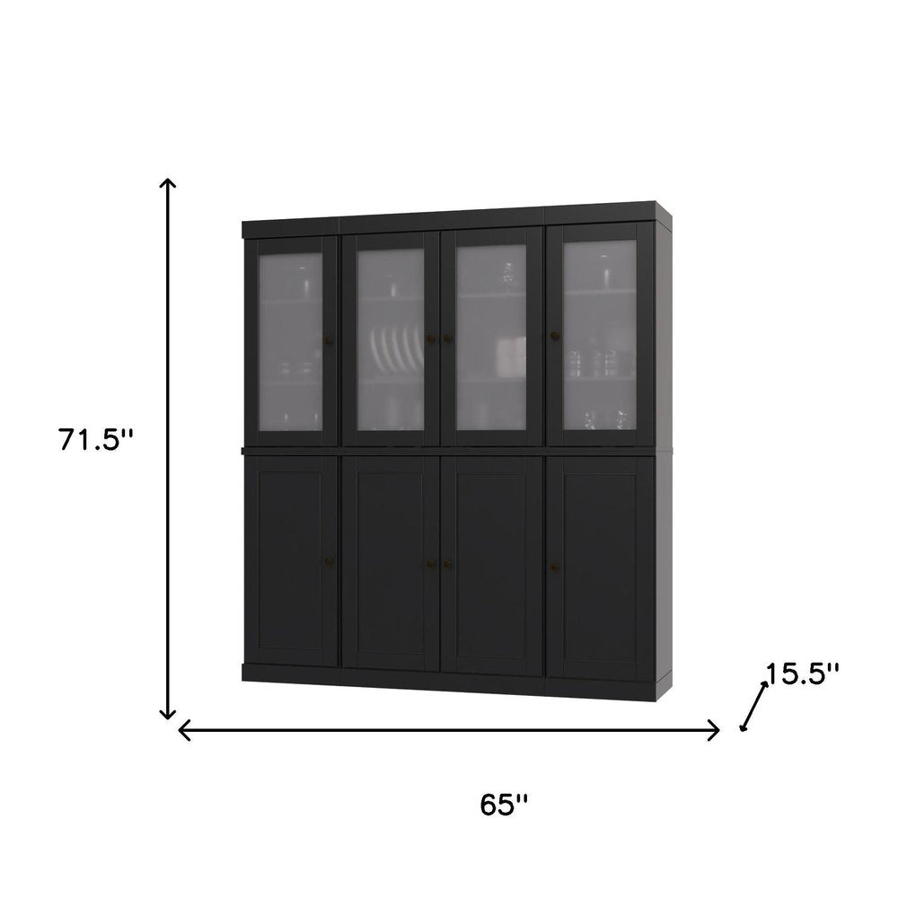 72" Black Solid Wood 8 Two Drawer Pantry Or Storage Closet