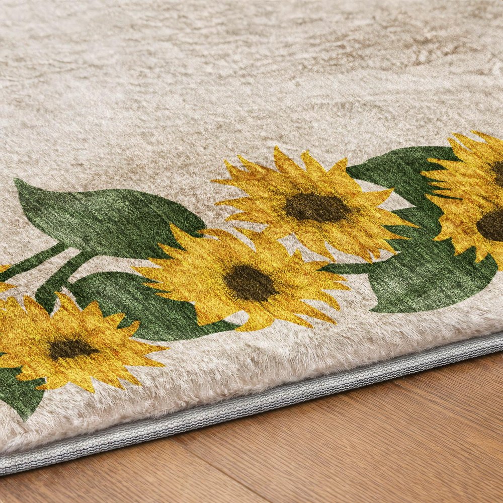 9' X 12' Yellow And Green Floral Shag Washable Area Rug With UV Protection