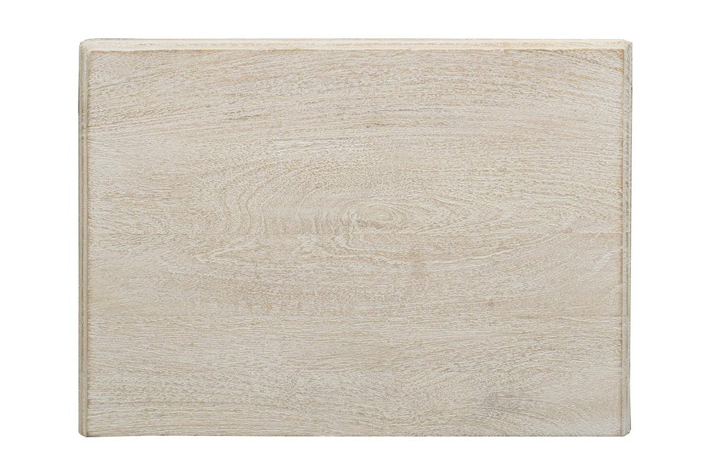 27" White Solid Wood Square Distressed Carved Floral Two Drawer Nightstand
