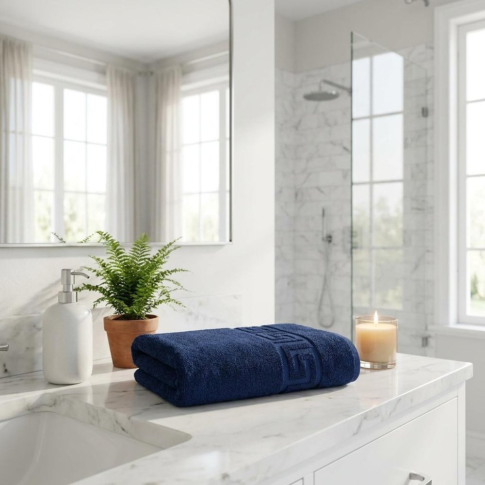 White Greek Key Turkish Cotton 40" X 60" Bath Sheet