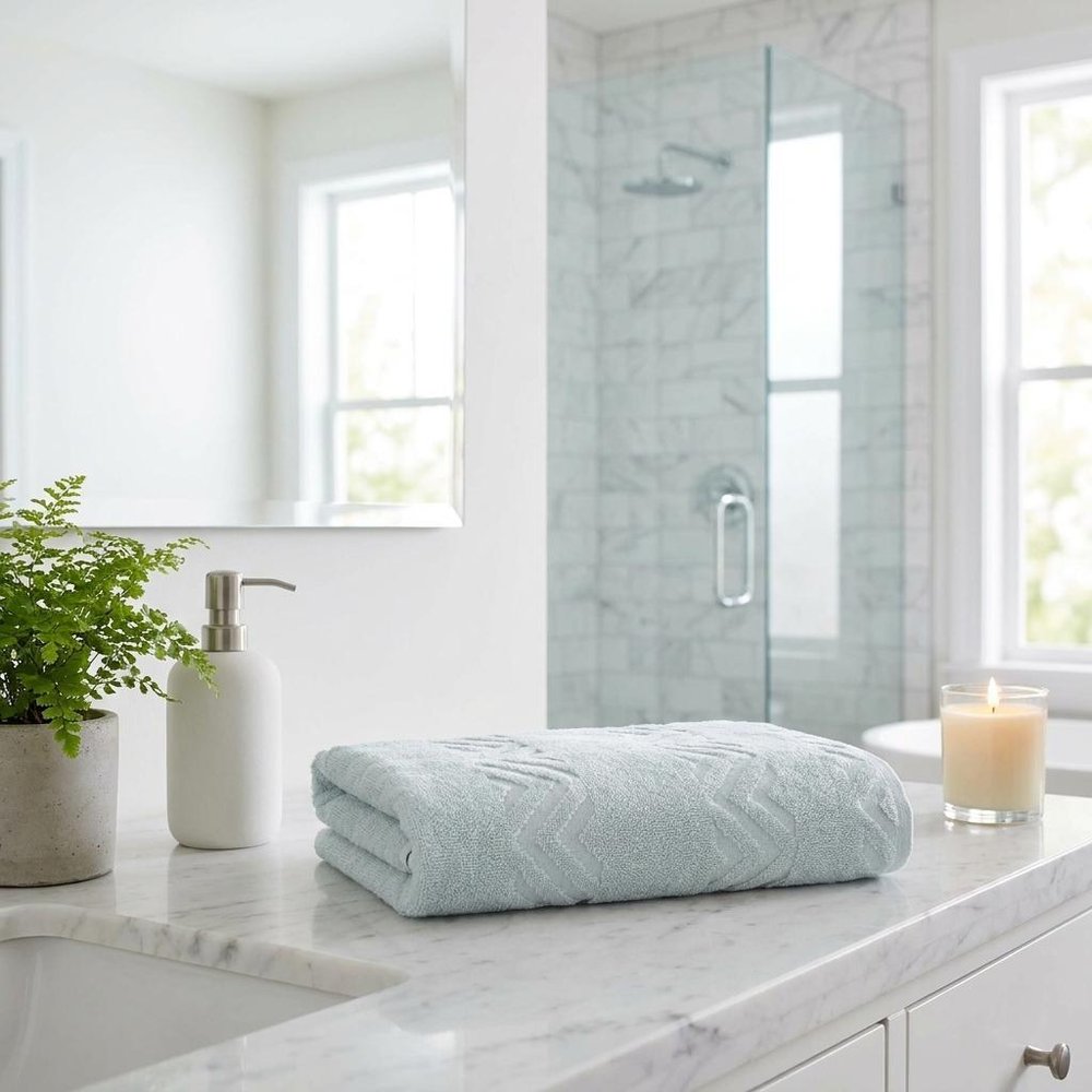 White Jacquard Turkish Cotton 40" X 70" Chevron Bath Sheet