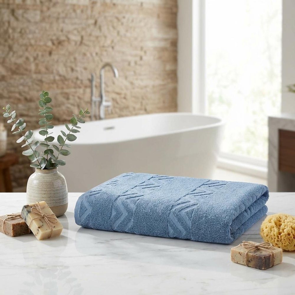 White Jacquard Turkish Cotton 40" X 70" Chevron Bath Sheet