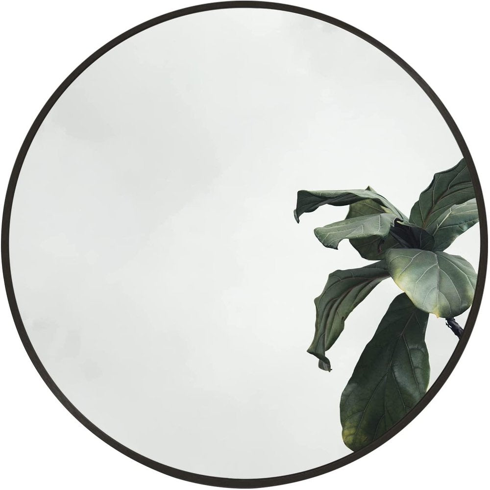 20" Black Aluminum Round Framed Bathroom Vanity Mirror