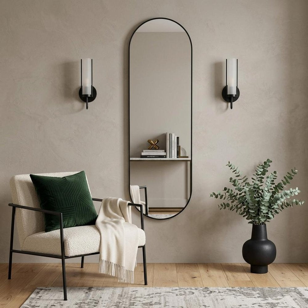 63" Black Aluminum Oval Framed Full Length Hanging Mirror