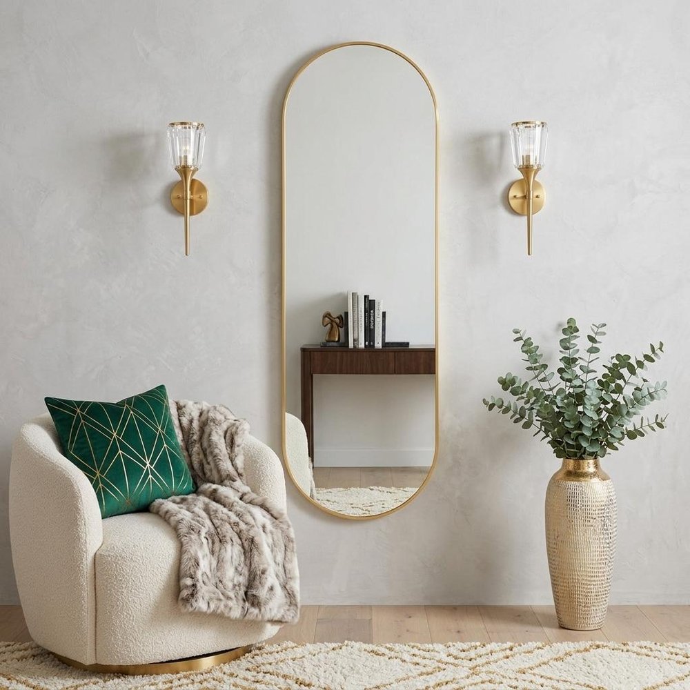 63" Black Aluminum Oval Framed Full Length Hanging Mirror