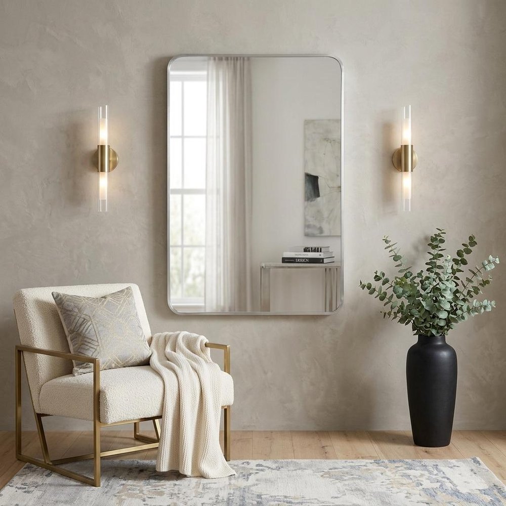 30" Silver Aluminum Framed Bathroom Vanity Mirror