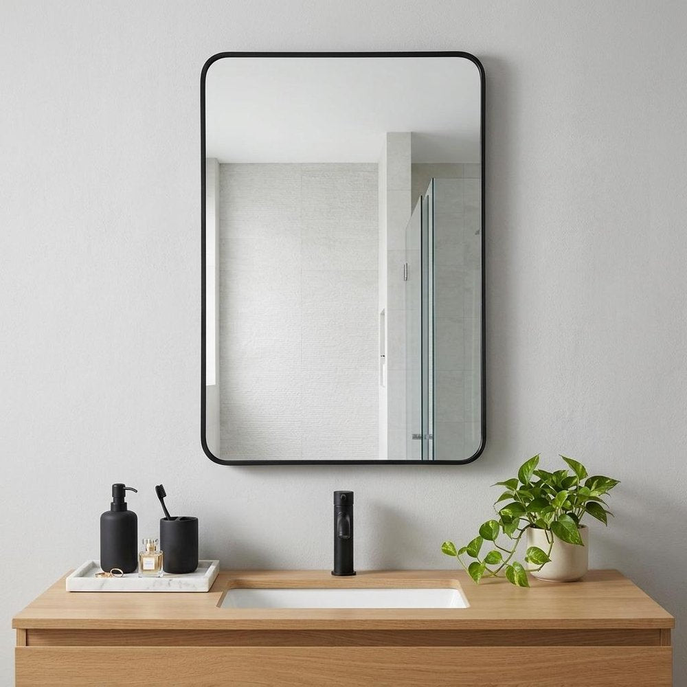 32" Black Aluminum Framed Bathroom Vanity Mirror