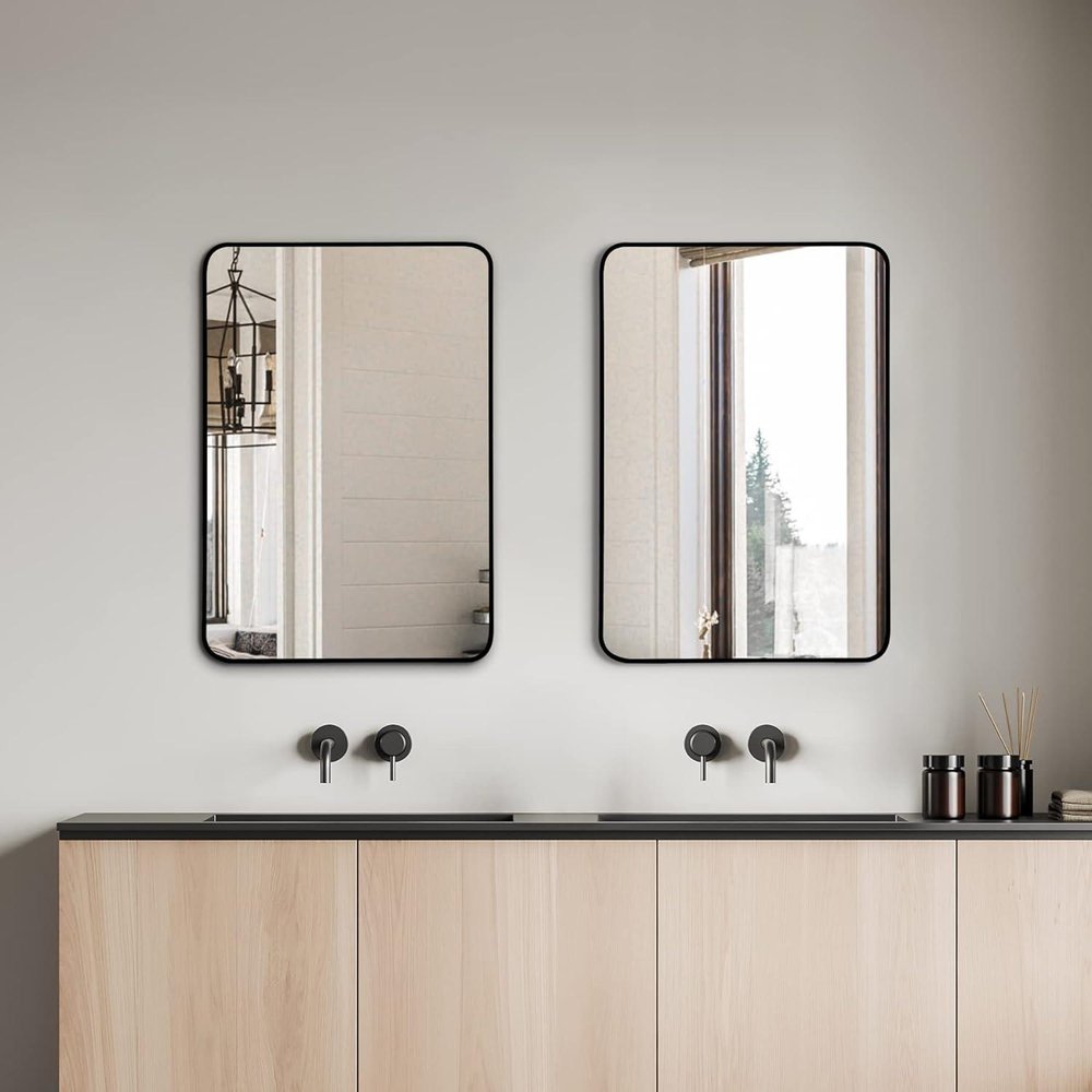 32" Black Aluminum Framed Bathroom Vanity Mirror