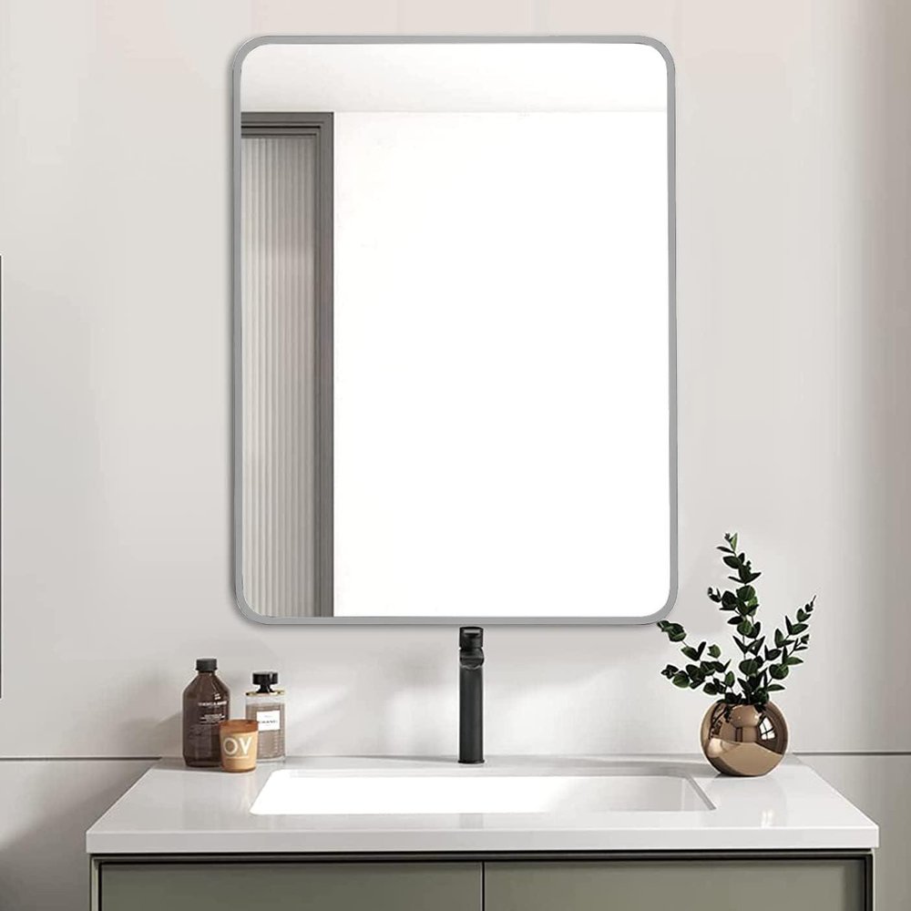 32" Black Aluminum Framed Bathroom Vanity Mirror