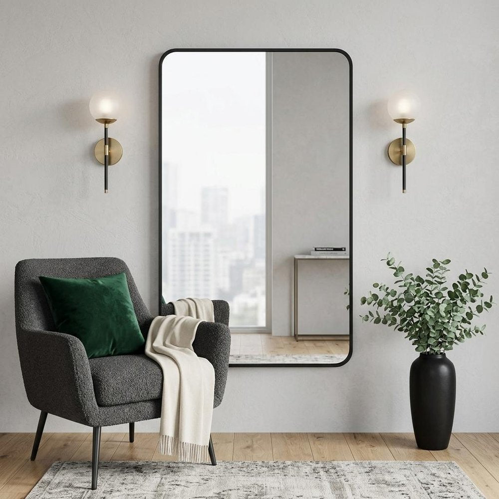 36" Black Aluminum Framed Bathroom Vanity Mirror