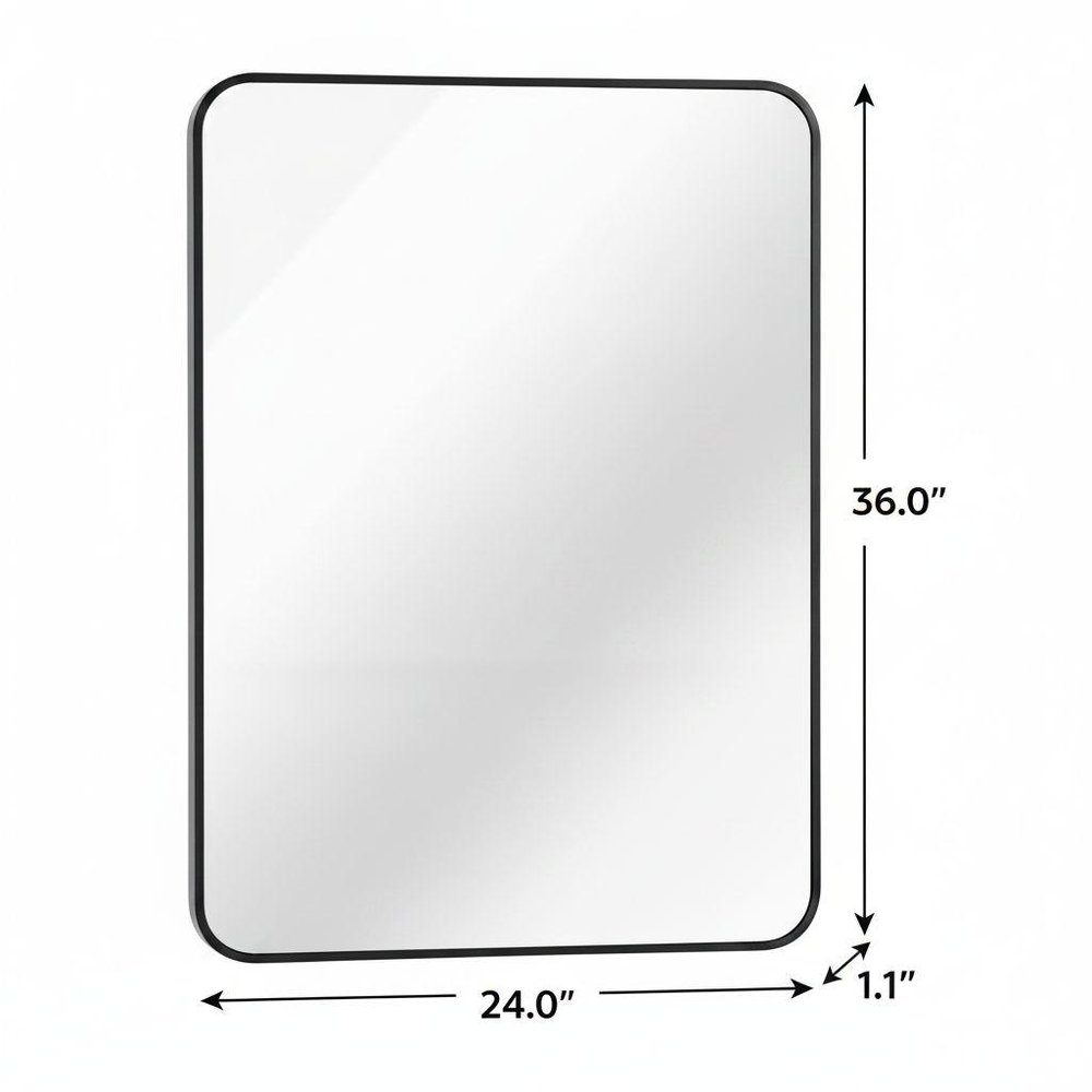 36" Black Aluminum Framed Bathroom Vanity Mirror