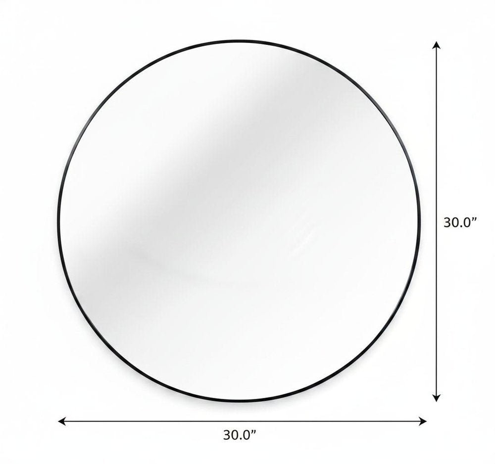 30" Black Aluminum Round Framed Bathroom Vanity Mirror