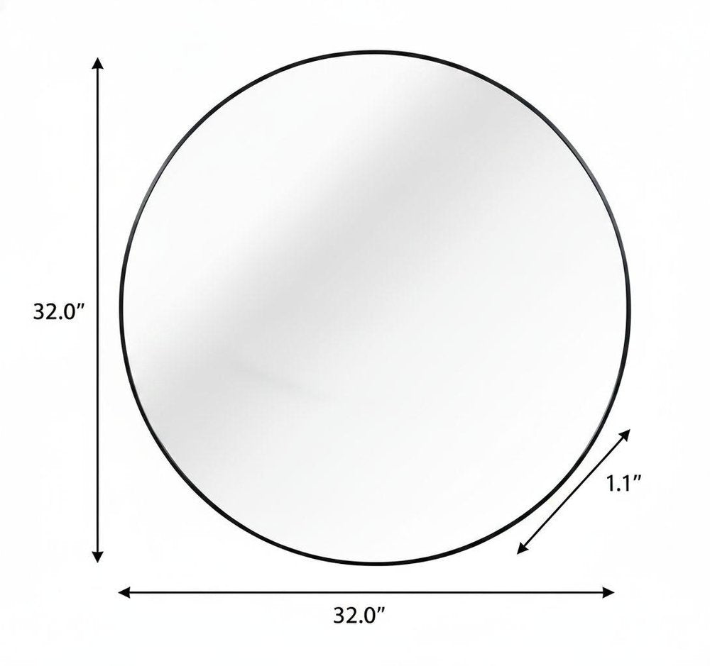32" Black Aluminum Round Framed Bathroom Vanity Mirror