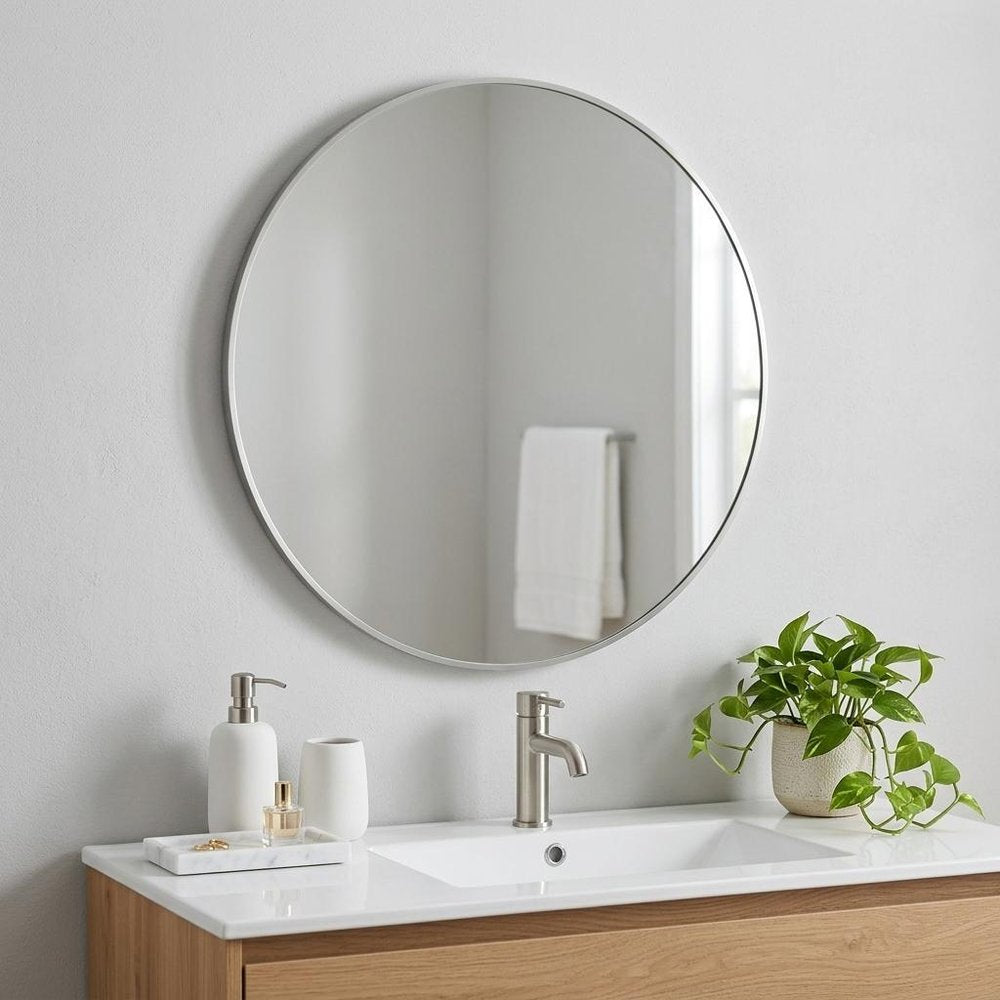 32" Black Aluminum Round Framed Bathroom Vanity Mirror