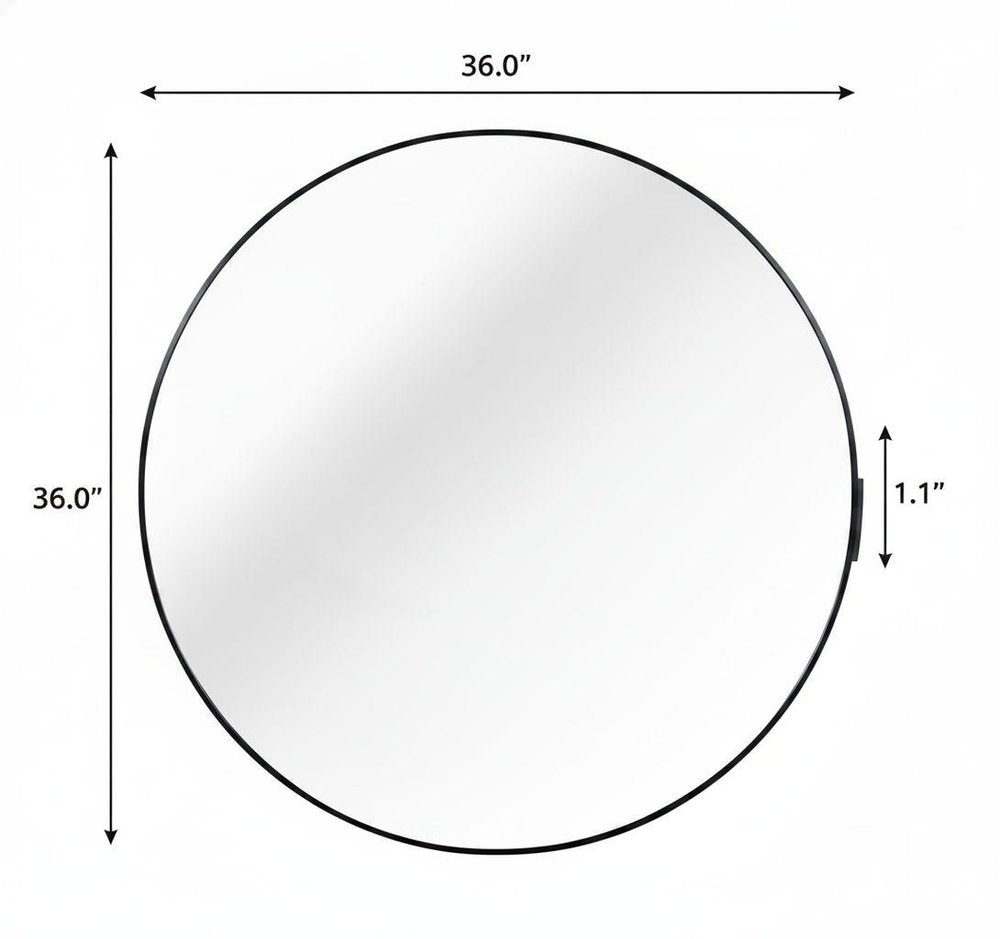 36" Black Aluminum Round Framed Bathroom Vanity Mirror