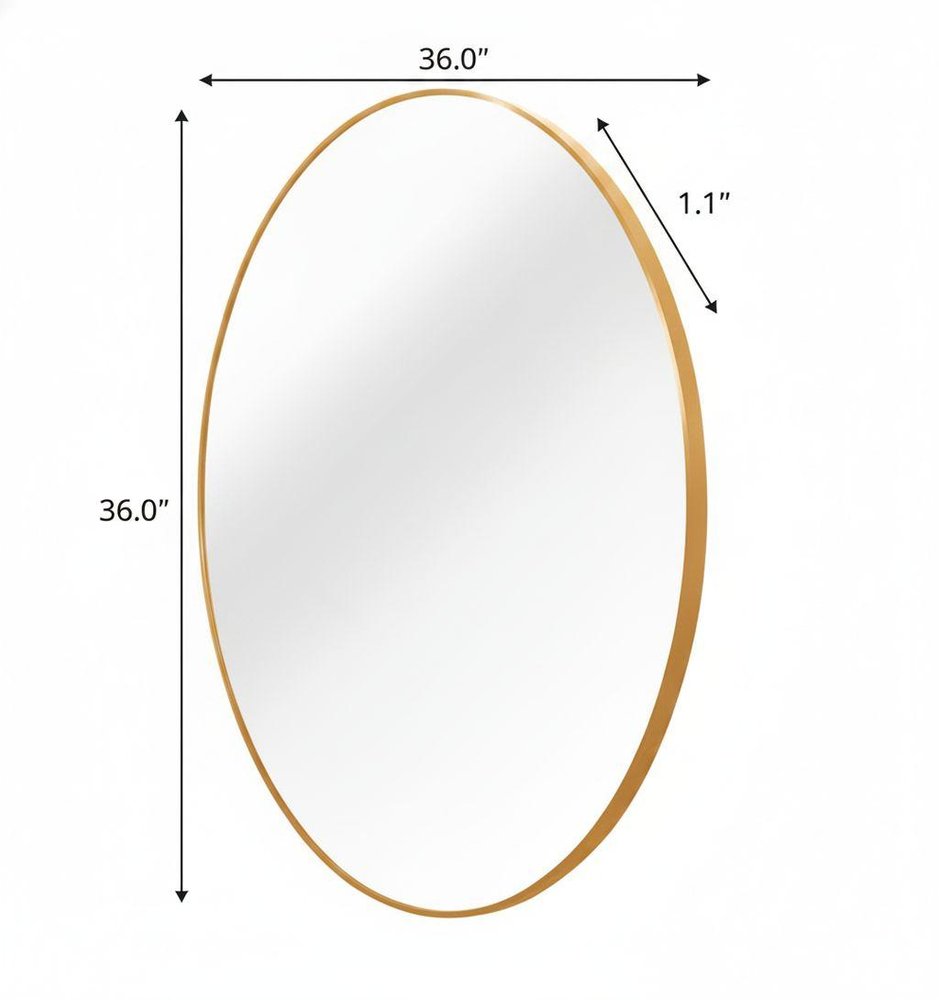 36" Gold Aluminum Round Framed Bathroom Vanity Mirror