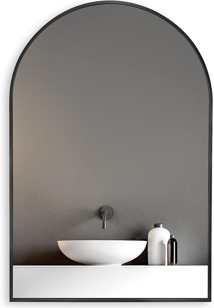 30" Black Aluminum Arch Framed Bathroom Vanity Mirror