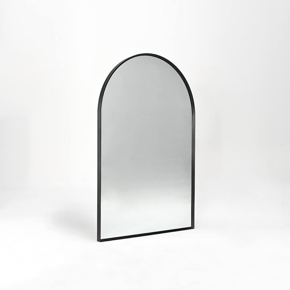 30" Black Aluminum Arch Framed Bathroom Vanity Mirror