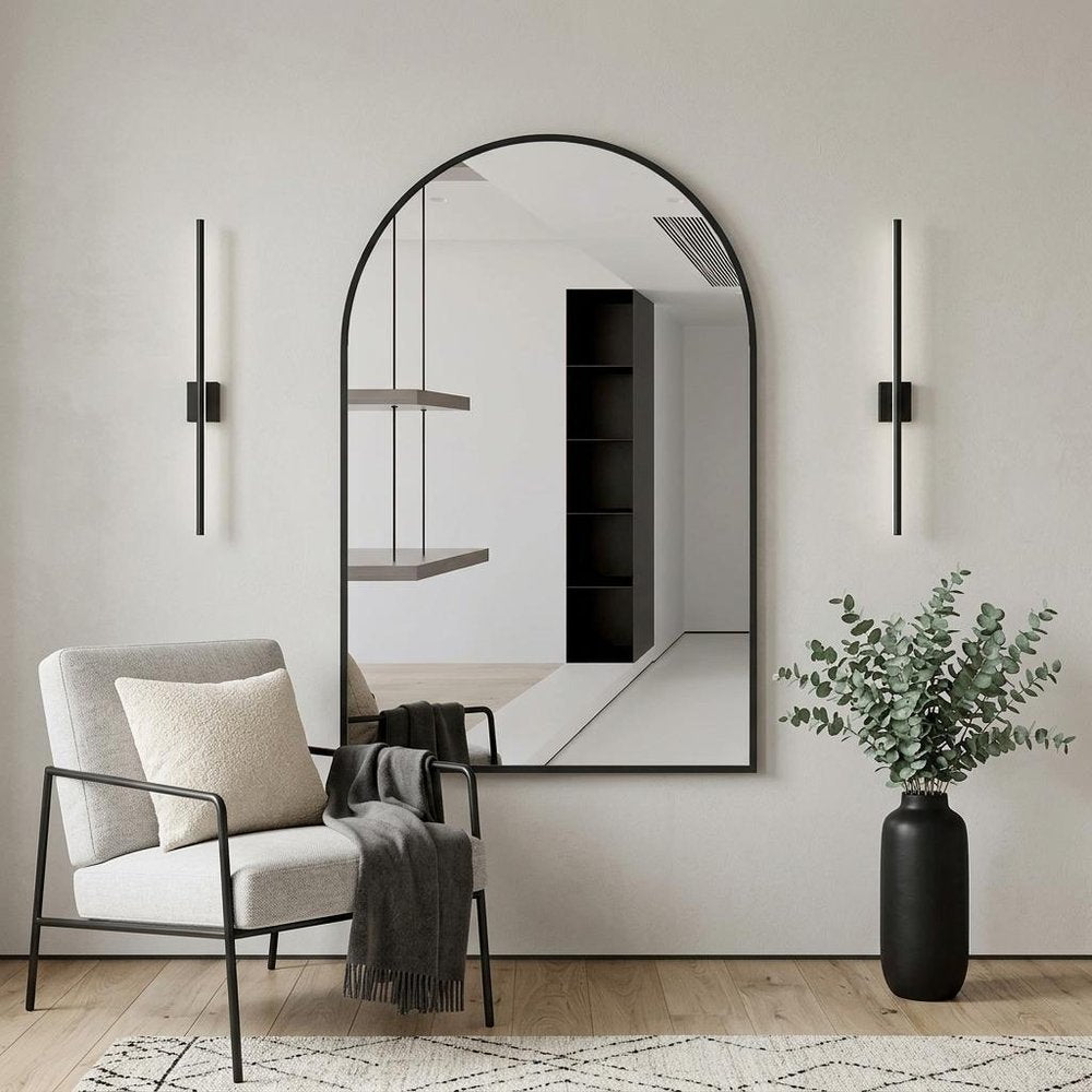 32" Black Aluminum Arch Framed Bathroom Vanity Mirror
