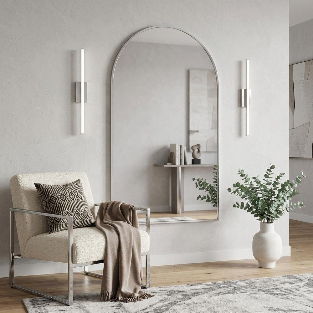 32" Black Aluminum Arch Framed Bathroom Vanity Mirror