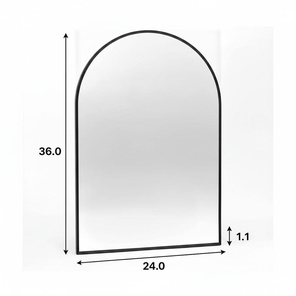 36" Black Aluminum Arch Framed Bathroom Vanity Mirror