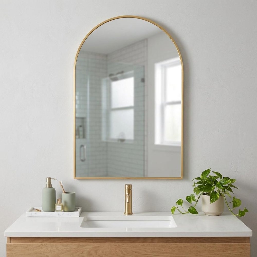 36" Black Aluminum Arch Framed Bathroom Vanity Mirror