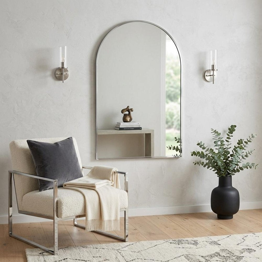36" Black Aluminum Arch Framed Bathroom Vanity Mirror