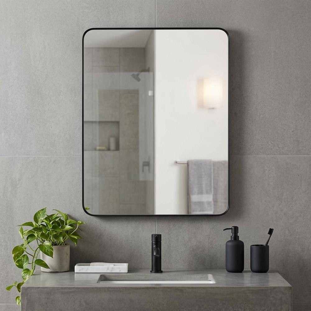 36" Black Aluminum Framed Bathroom Vanity Mirror