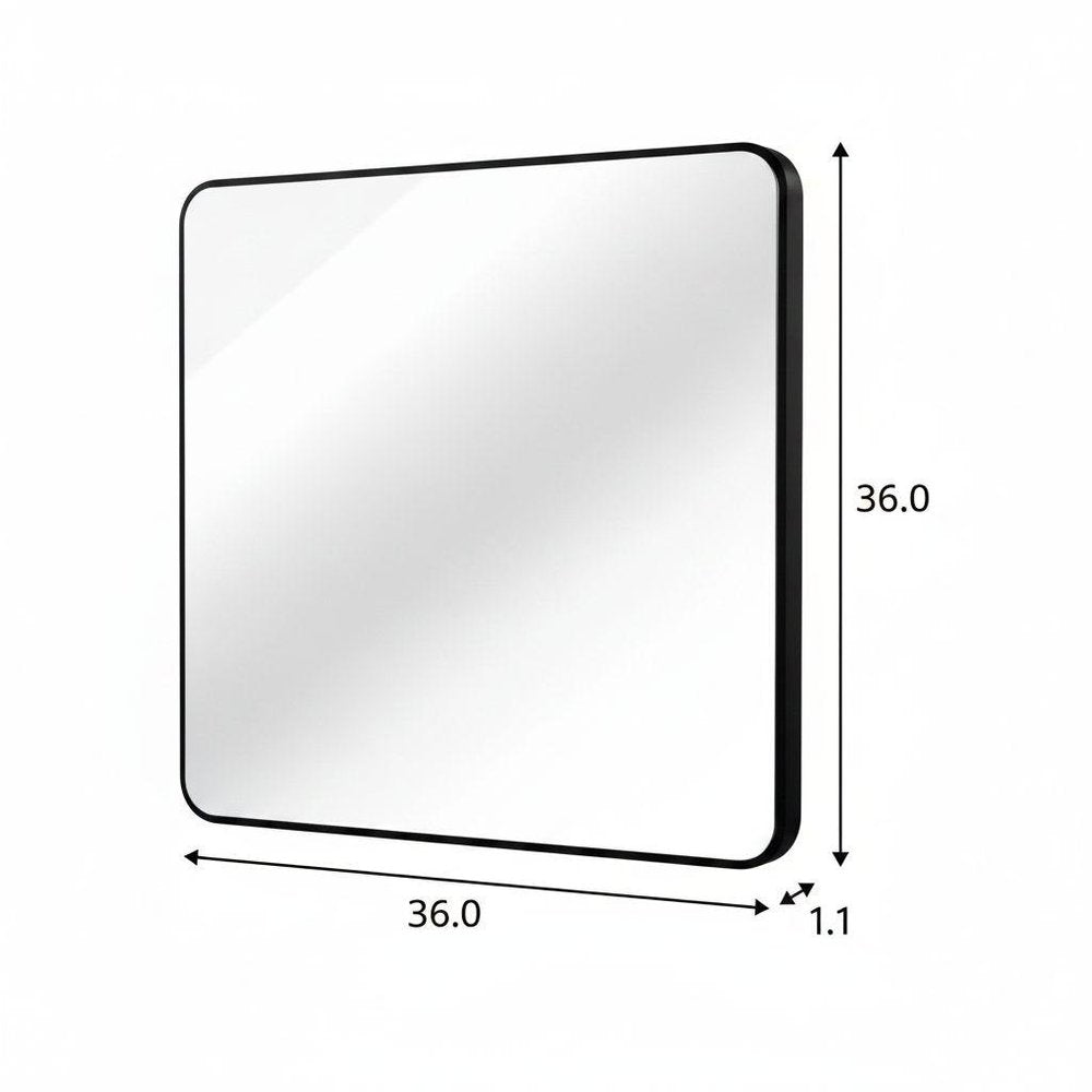 36" Black Aluminum Square Framed Bathroom Vanity Mirror