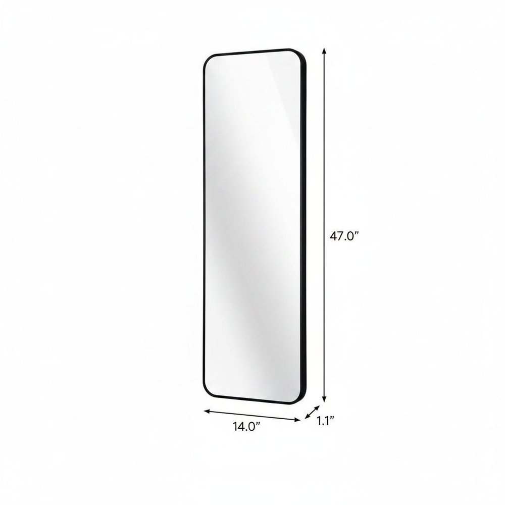 47" Black Aluminum Wall Mounted And Over The Door Framed Full Length Hanging Mirror