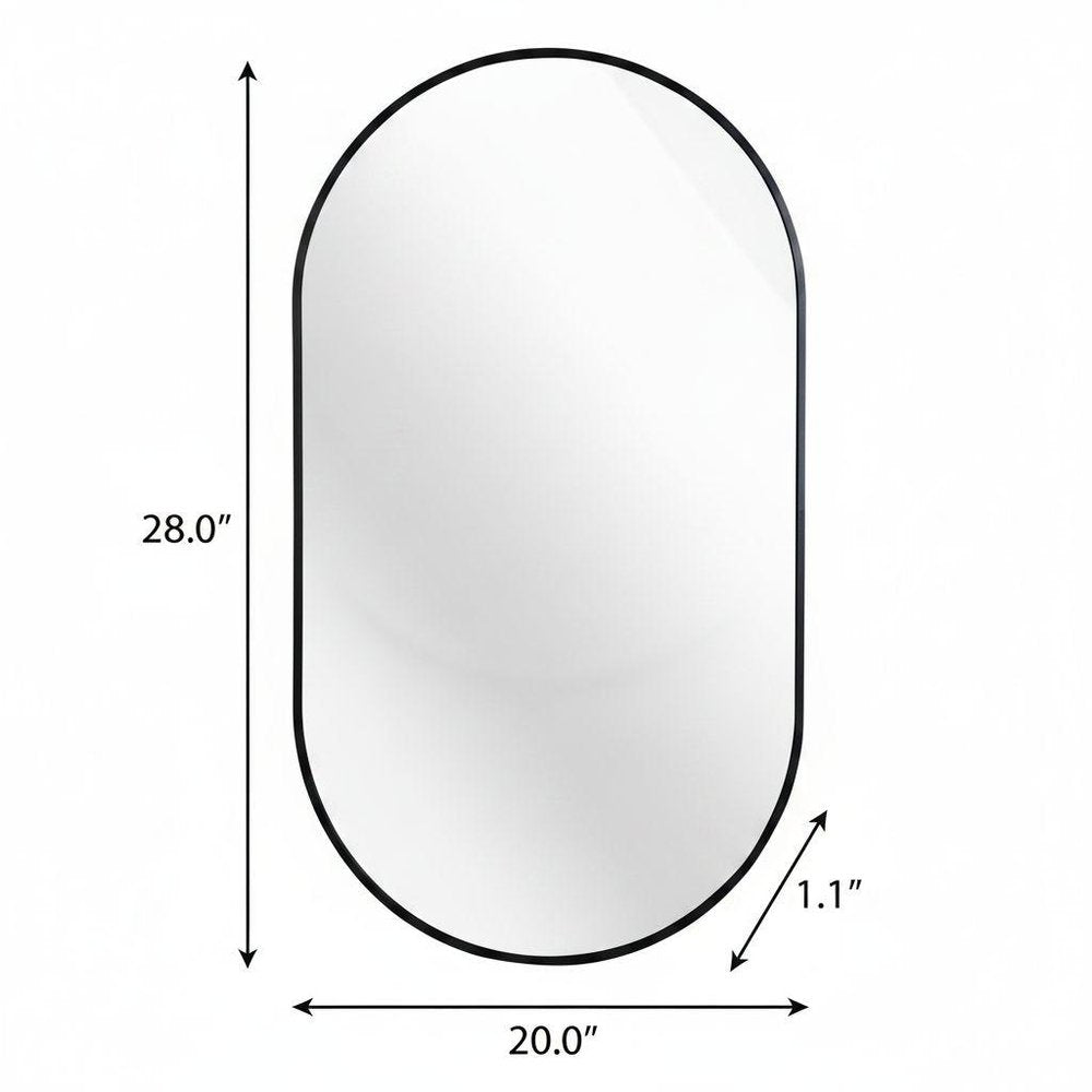 28" Black Aluminum Oval Framed Accent Mirror