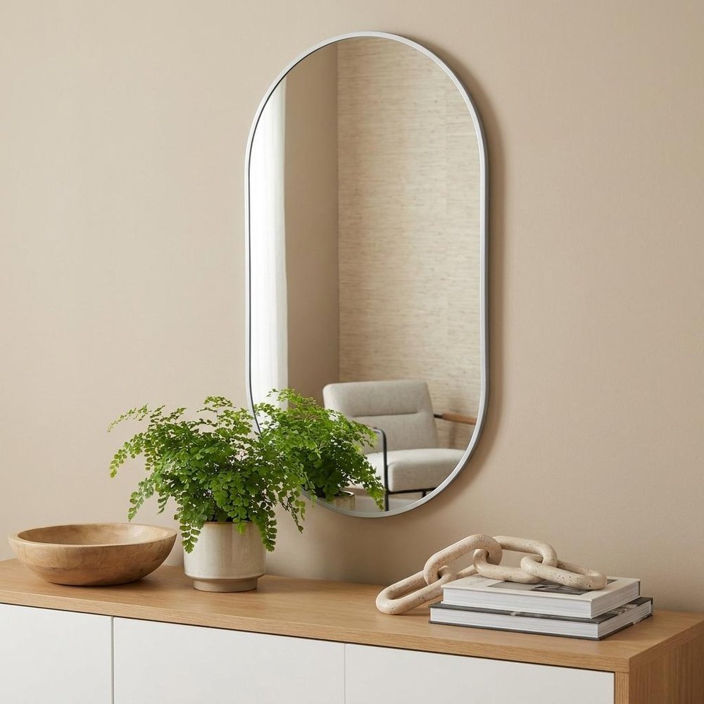 28" Black Aluminum Oval Framed Accent Mirror