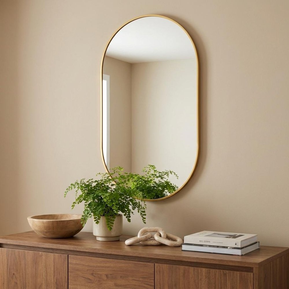 28" Black Aluminum Oval Framed Accent Mirror