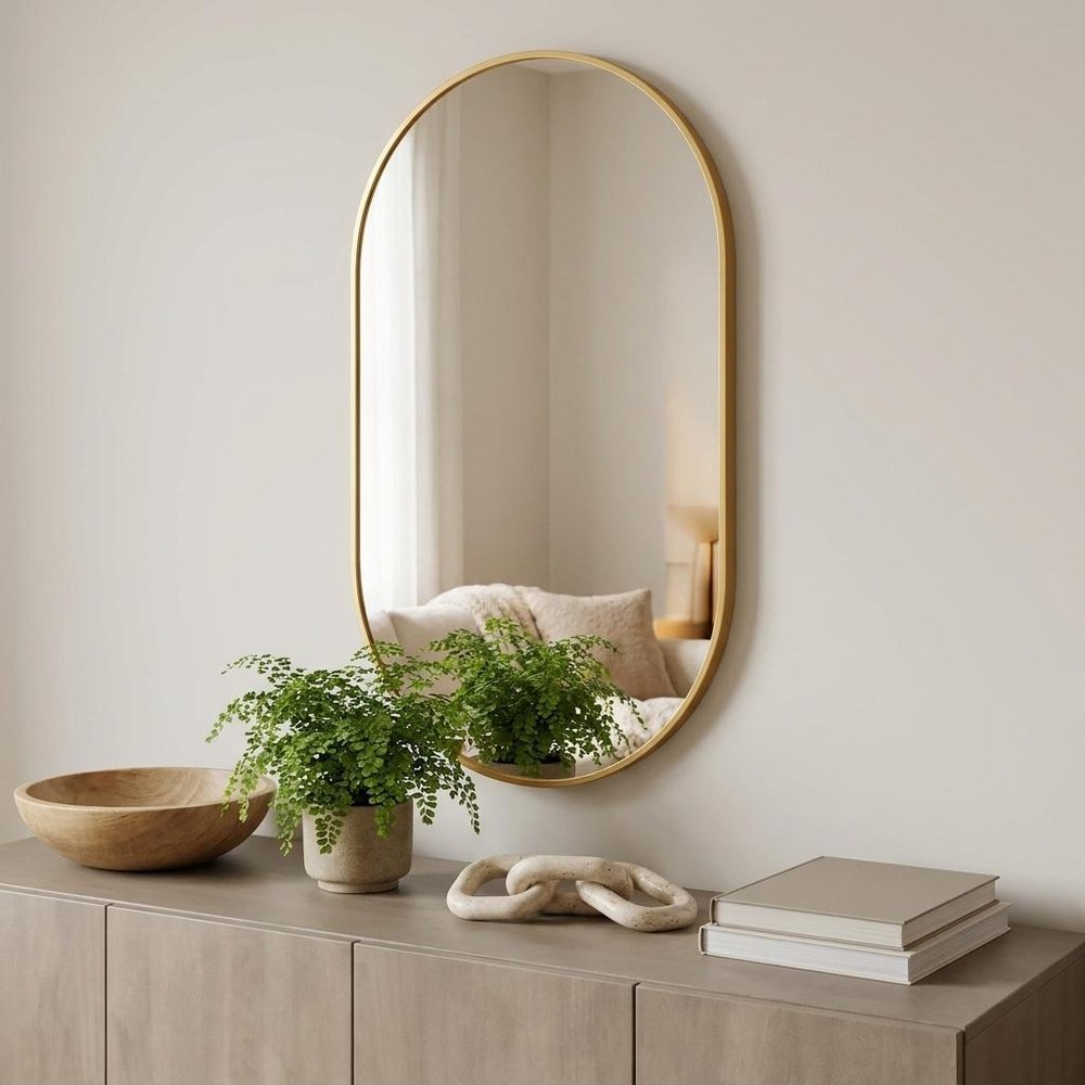 33" Black Aluminum Oval Framed Accent Mirror
