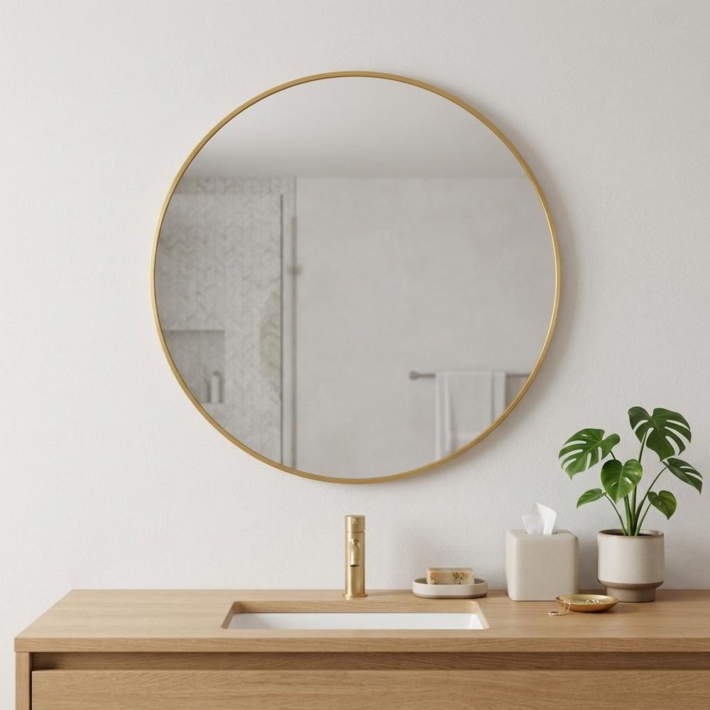 30" Black Aluminum Round Framed Bathroom Vanity Mirror