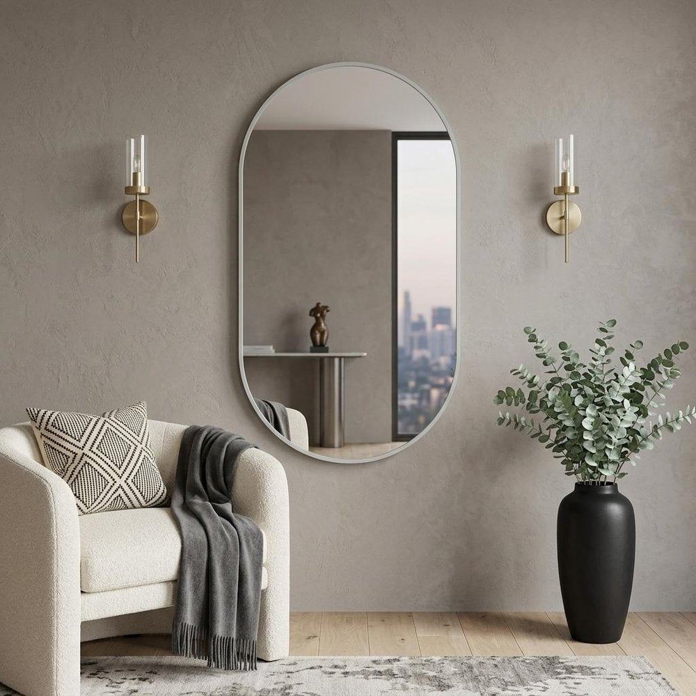 33" Black Aluminum Oval Framed Accent Mirror