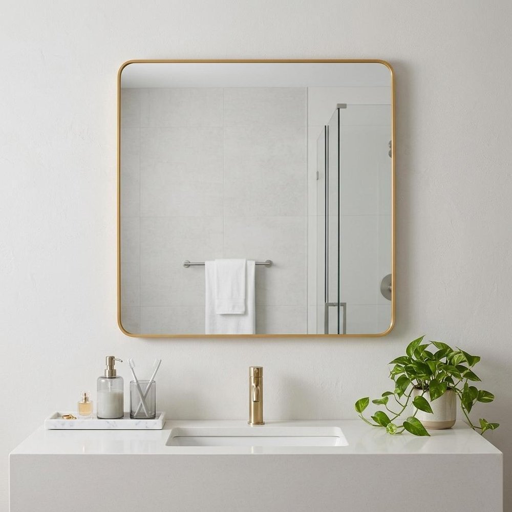 30" Black Aluminum Square Framed Bathroom Vanity Mirror