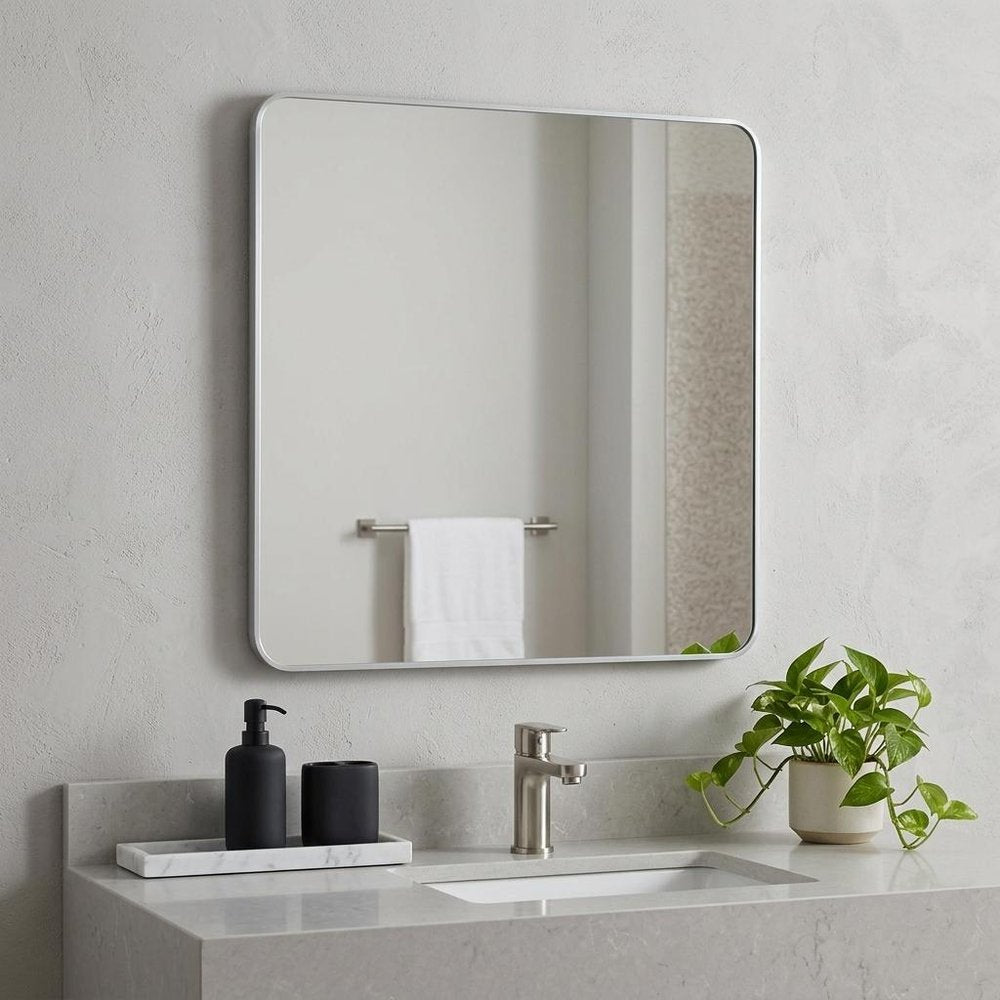 30" Black Aluminum Square Framed Bathroom Vanity Mirror