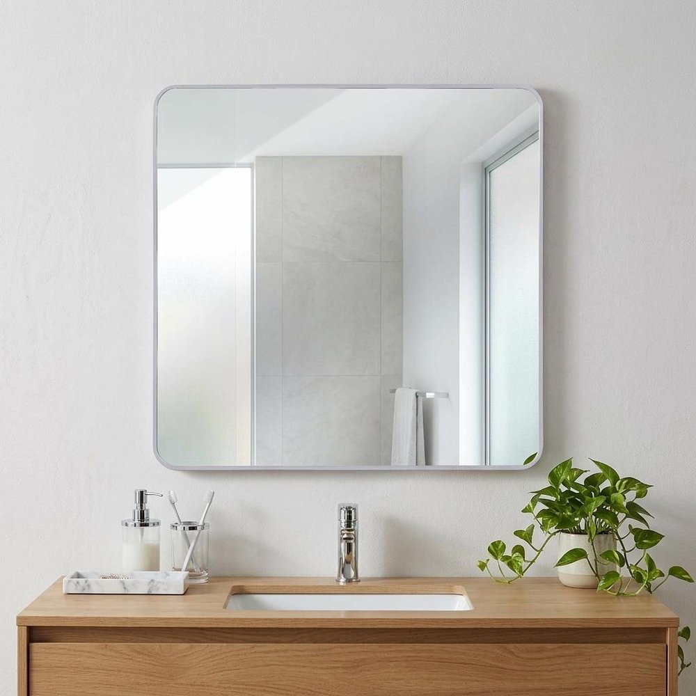 36" Black Aluminum Square Framed Bathroom Vanity Mirror
