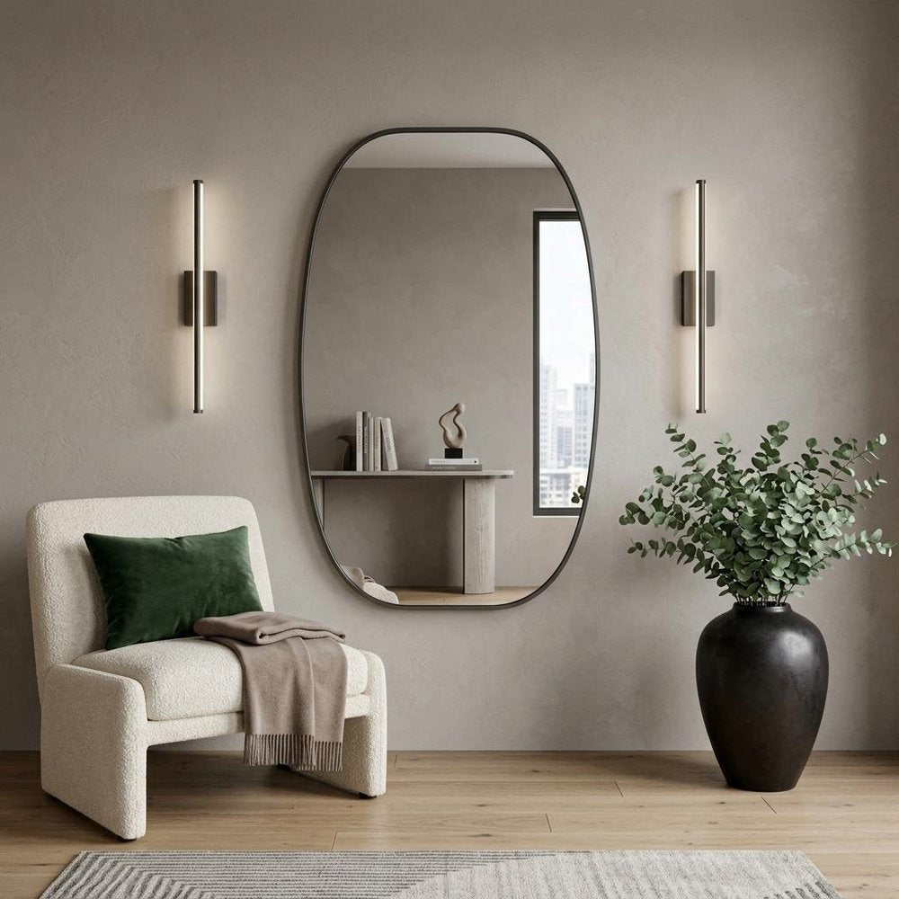 30" Black Aluminum Oval Framed Bathroom Vanity Mirror